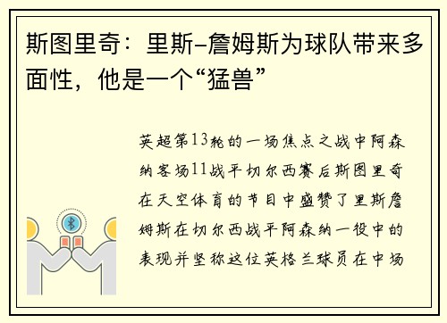 斯图里奇：里斯-詹姆斯为球队带来多面性，他是一个“猛兽”